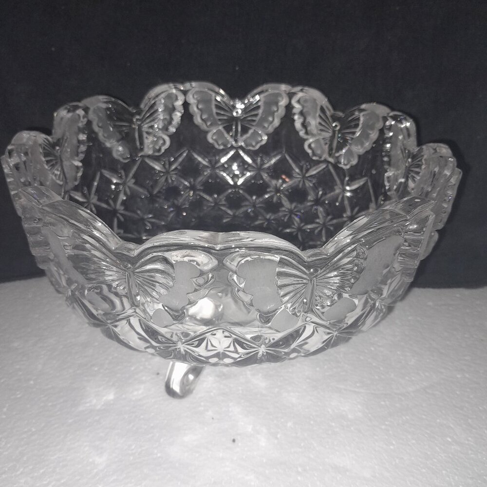VTG German Butterfly Lead Crystal Bowl by Hofbauer